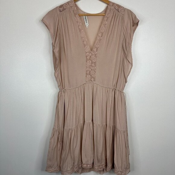 Magali Pascal Short Sleeve Eyelet Dress Tiered Light Pink Rayon Small - Picture 1 of 4